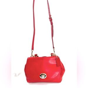 Coach Faye F22348 Red Suede Leather Carryall Shoulder Bag Satchel TurnLock